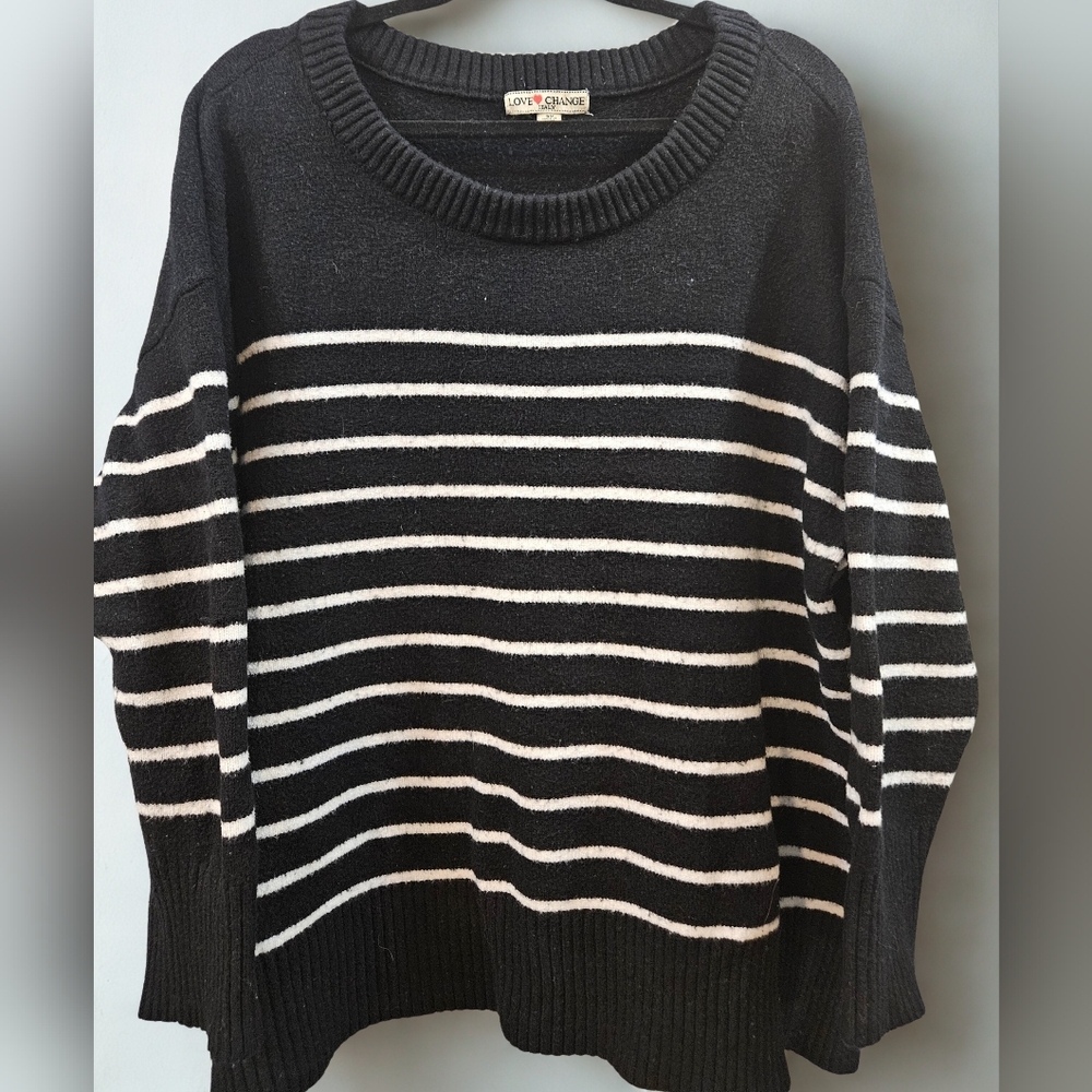 Long Slkeve Love Change Italy Black White Womens Striped Sweater